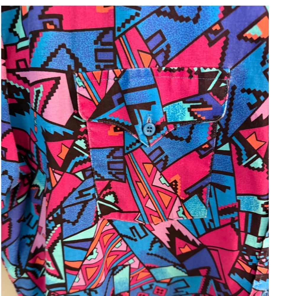 VTG Brooks & Dunn Panhandle Slim Shirt 18/35 Aztec Western Bright Blue Pink USA - Picture 5 of 9
